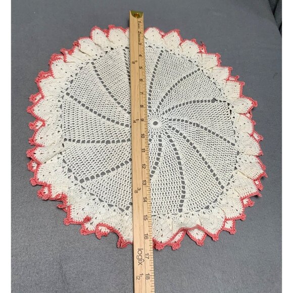 Handmade Crochet Doily with Pink Edging 16" - Picture 6 of 7